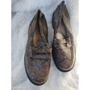 Shoe Dazzle Brown/BLK Snake Print Loafers Corena Chunky Sole Woman Sz 9